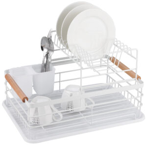 Suszarka do naczyń, dwupoziomowa, stal-plastik- drewno, biały KINGHoff