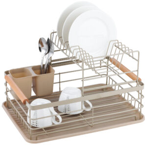 Suszarka do naczyń, dwupoziomowa, stal-plastik- drewno, beżowy KINGHoff