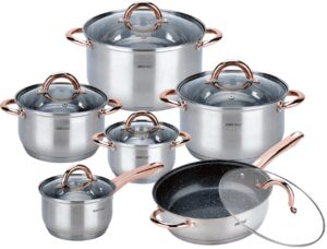Zestaw garnkow, 12 elementow, kolor różowego złota KINGHoff