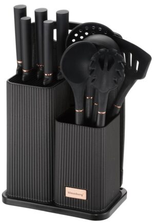 Zestaw przyborów kuchennych, noży, narzędzi i deska do krojenia, kolor czarny, Klausberg