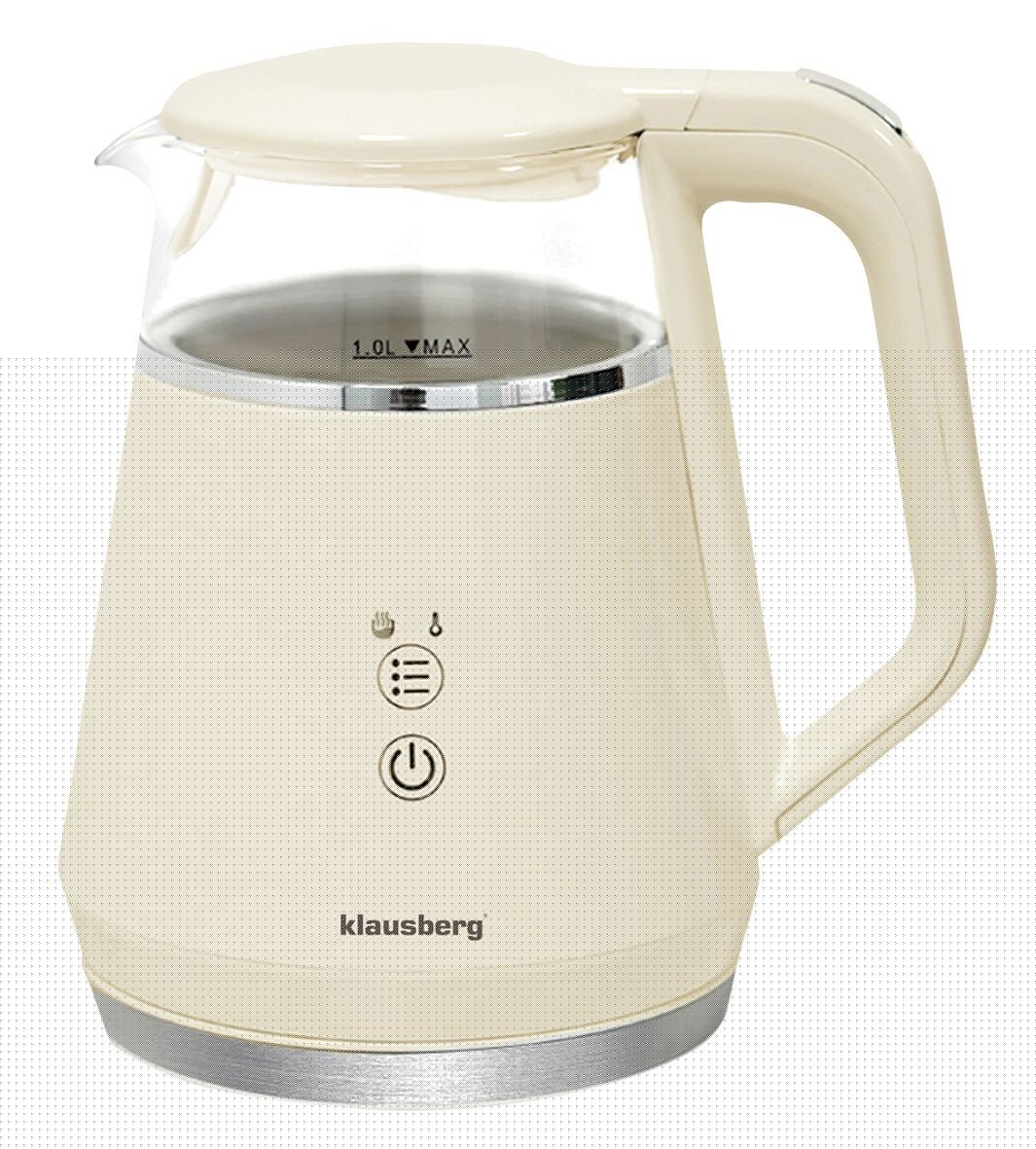 Czajnik elektryczny, szkło borokrzemowe, panel LED, kremowy, 1l, 900-1100W, Klausberg