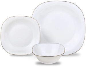 Zestaw talerzy, 18 el., opal, biały ze złotym zdobieniem, seria TOPAZ, KINGHoff