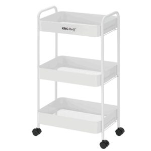 Regał mobilny trzy­poziomowy, biały, stalowy wózek z kółkami 360°, KINGHoff