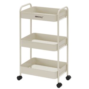 Regał mobilny trzy­poziomowy, beżowy, stalowy wózek z kółkami 360°, KINGHoff