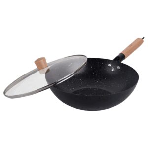 Wok z pokrywką 30 cm, stal węglowa, marmurkowa powłoka nieprzywierająca, drewniany uchwyt, KINGHoff