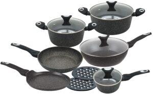 Zestaw garnków 12 elementów, aluminium, czarny marmurek Klausberg