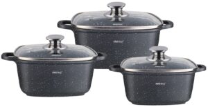 Zestaw garnków 6 elementów, stal Ø 20x20x8cm - 2,8l, Ø24x24x10cm - 4,4l, Ø28x28x11cm - 6,5 l Kinghoff