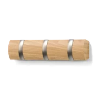 Wieszak ścienny z 3 chowanymi uchwytami 30cm drewniany naturalny FLIP Umbra Sombras 3
